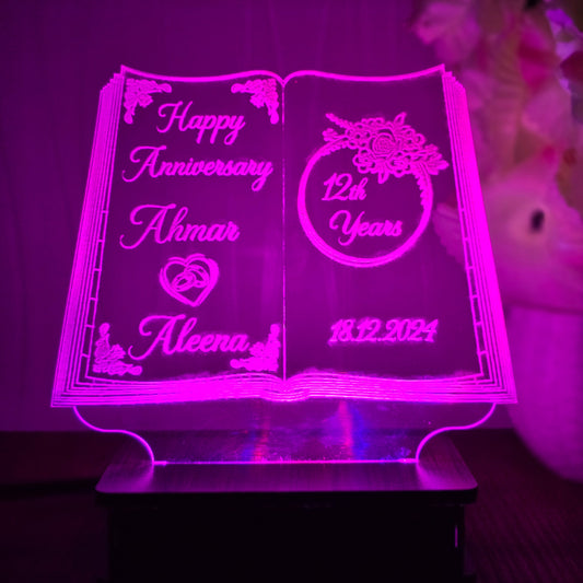 Happy Anniversary Book 3d Customized illusion Lamp