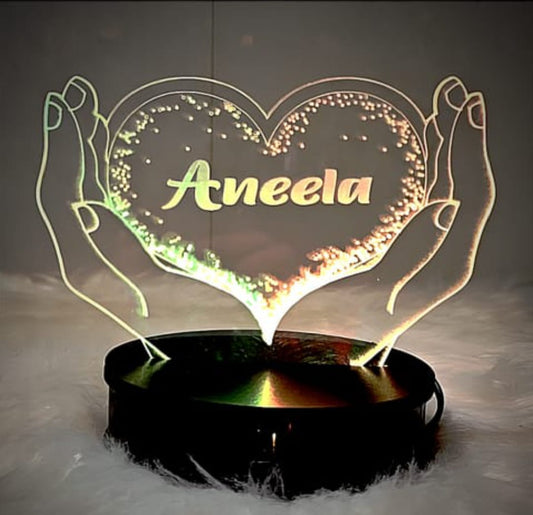 Heart In Hand Shaped 3d Customized illusion Lamp