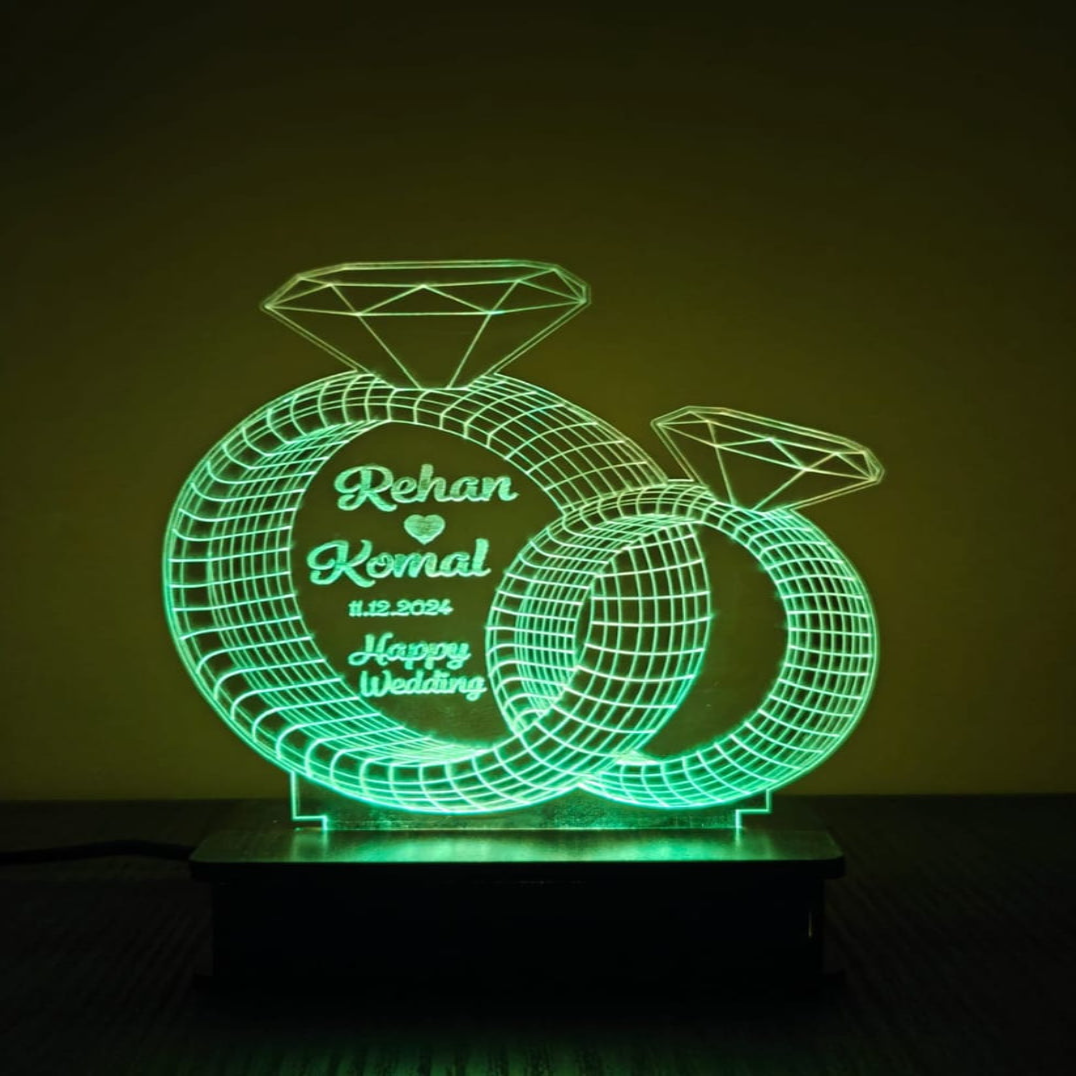 2 Diamond Ring 3d Customized illusion Lamp